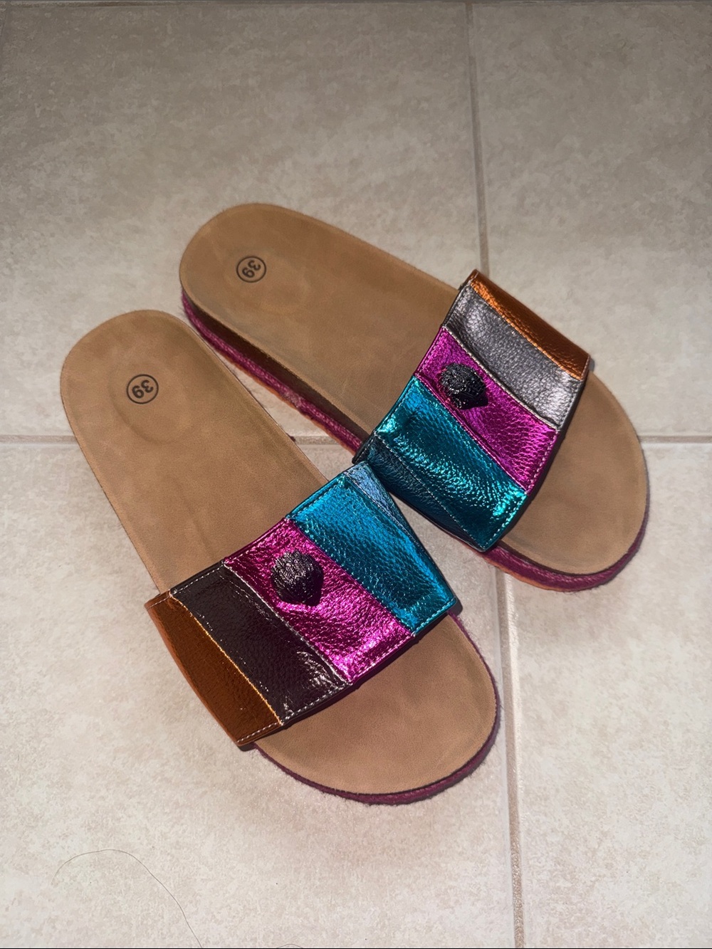 Metallic Multicolor Slide Sandals - Women